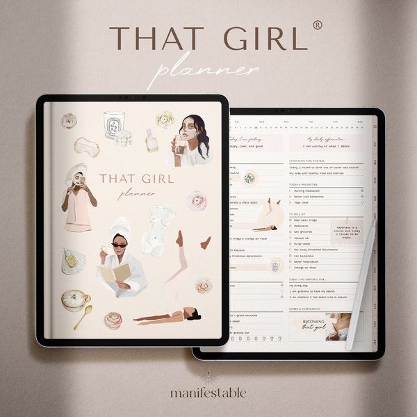 Planificateur That GIRL | Agenda numérique | Agenda GoodNotes | Agenda iPad | Planificateur de soins personnels | Planificateur de remise en forme | Agenda quotidien, Agenda hebdomadaire