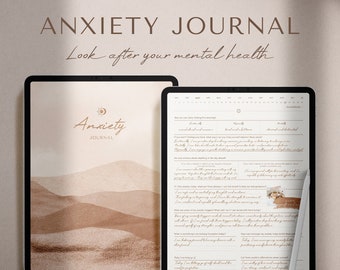 ANXIETY JOURNAL | Mental Health Journal | Therapy Journal | Anxiety Relief | Mood Tracker | Mindfulness Self Care Wellness Gratitude Healing