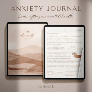 ANXIETY JOURNAL | Mental Health Journal | Therapy Journal | Anxiety Relief | Mood Tracker | Mindfulness Self Care Wellness Gratitude Healing