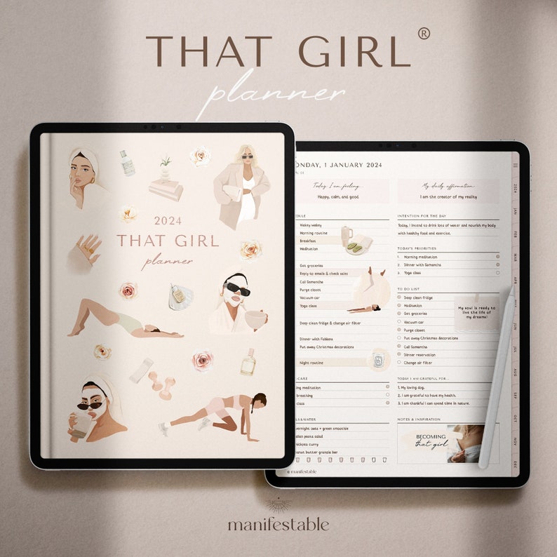 THAT GIRL Planner 2024 Digital Planner GoodNotes Planner Self Care Planner Fitness Planner Daily Planner Weekly Planner image 1