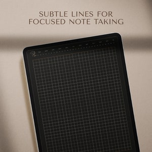 May include: A black digital planner with a grid pattern and a calendar header. The calendar header includes the months January through December. The planner is designed for note taking.