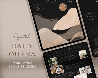 Dark Mode Digital Notebook | Daily Journal | Digital Stickers | Dark Mode GoodNotes Pages | Digital Diary for iPad, GoodNotes & Notability