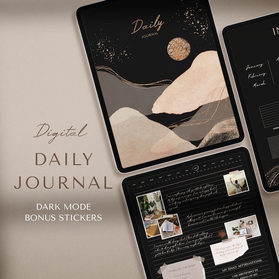 Dark Mode Digital Notebook | Daily Journal | Digital Stickers | Dark Mode GoodNotes Pages | Digital Diary for iPad, GoodNotes & Notability