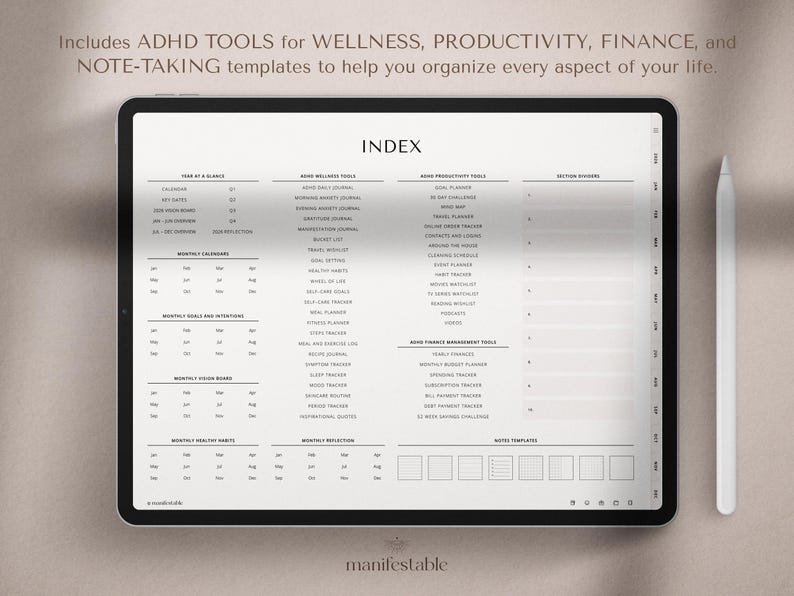 2026 digital planner, weekly planner, monthly planner, daily planner, GoodNotes planner, Notability planner, iPad planner, minimalist digital planner, aesthetic planner, hyperlinked PDF planner, productivity planner, goal planner, wellness planner, landscape layout, Monday start, Sunday start, tablet planner, time-blocking planner, student planner, planner for professionals, open book design, clean modern layout, ADHD planner, digital life planner, digital agenda, all-in-one planner 2026