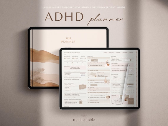 2026 ADHD Planner, 2026 ADHD Digital Planner, iPad Planner, Goodnotes Planner, All in One Hyperlinked Planner, Daily Weekly Monthly Planner