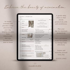 2026 digital planner for iPad, GoodNotes, and Notability with a clean minimalist layout. Includes hyperlinked yearly, monthly, weekly, and daily pages for productivity, planning, scheduling, time management, routines, and organization. Features habit tracker, goals, vision, wellness, finance templates, and notes. Ideal as a 2026 planner, daily planner, weekly planner, monthly planner, ADHD planner, productivity planner, and GoodNotes template.