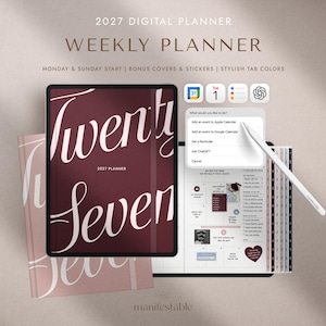 2027 Digital Planner for Goodnotes & iPad, Minimalist Weekly and Monthly Life Planner, Hyperlinked