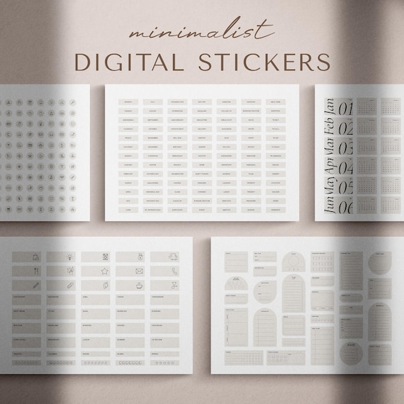 Digital Stickers, Goodnotes Stickers, Digital Planner Stickers, Aesthetic Stickers, Minimalist Planner Stickers, Journal Journaling Stickers