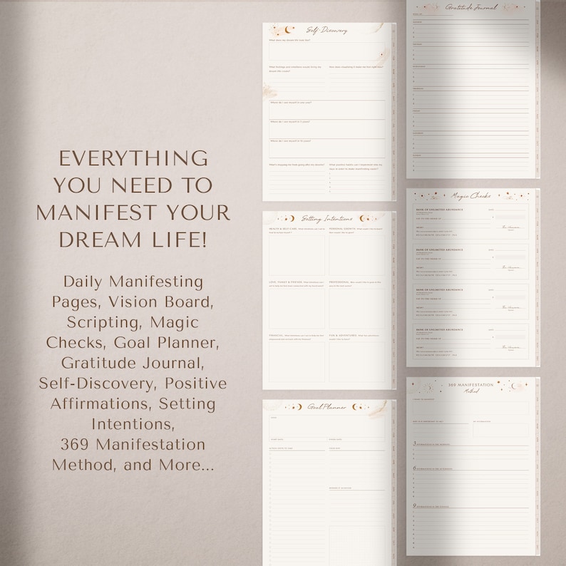 Manifestation Journal, Law of Attraction, Manifest, Digital Journal, Positive Affirmations, Manifest Journal, Manifesting Journal, GoodNotes Journal, Gratitude Journal, Notebook, Vision Board, Self Care, Meditation, Daily Journal, Mental Health