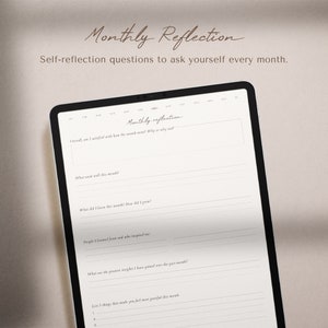 May include: A printable monthly reflection journal page with questions to help you reflect on the past month. The questions include: Overall, am I satisfied with how the month went? Why or why not? What went well this month? What did I learn this month? How did I grow? People I learned from and who inspired me? What are the greatest insights I have gained over the past month? List 5 things that made you feel most grateful this month?