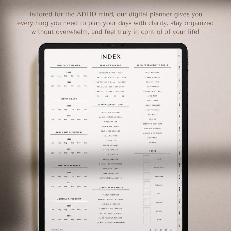 ADHD Digital Planner, 2026 2027 ADHD Planner, GoodNotes ADHD Planner, iPad ADHD Planner, Notability ADHD Planner, Daily ADHD Planner, Weekly ADHD Planner, Monthly ADHD Planner, Student ADHD Planner, Academic ADHD Planner, Productivity ADHD Planner, Neurodivergent Planner, Executive Function Planner, Focus Planner, Time Management Planner, Routine Planner, Habit Tracker Planner, Digital ADHD Journal, Digital Organizer, Notability Planner, Printable ADHD Planner, Dated ADHD Planner, 2026-2027