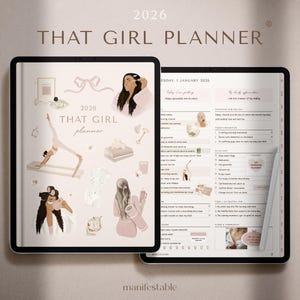 2026 Digitaler Planer, THAT GIRL Planer, täglich, wöchentlich monatlich, mit Hyperlink, iPad, GoodNotes, Ästhetik, Wellness, Selbstfürsorge, Produktivität