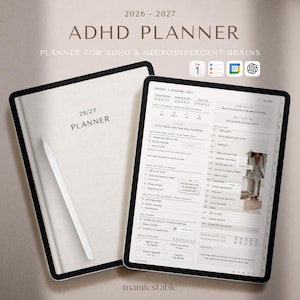 2026-2027 ADHD planner, ADHD digitale planner, Goodnotes planner, iPad planner, dagelijkse wekelijkse maandelijkse planner, productiviteit, zelfzorgplanner