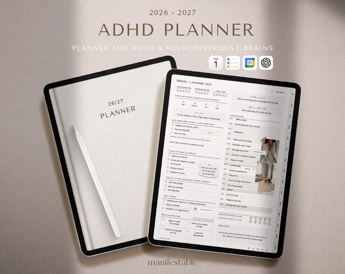 ADHD Planner 2026-2027, ADHD Digital Planner, Goodnotes Planner, iPad Planner, Daily Weekly Monthly Planner, Productivity, Self Care Planner
