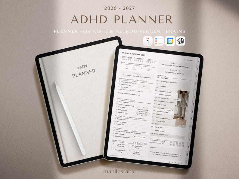 ADHD Digital Planner, 2026 2027 ADHD Planner, GoodNotes ADHD Planner, iPad ADHD Planner, Notability ADHD Planner, Daily ADHD Planner, Weekly ADHD Planner, Monthly ADHD Planner, Student ADHD Planner, Academic ADHD Planner, Productivity ADHD Planner, Neurodivergent Planner, Executive Function Planner, Focus Planner, Time Management Planner, Routine Planner, Habit Tracker Planner, Digital ADHD Journal, Digital Organizer, Notability Planner, Printable ADHD Planner, Dated ADHD Planner, 2026-2027