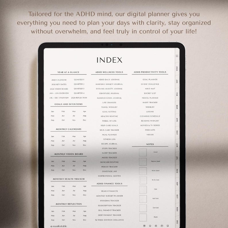 ADHD Digital Planner, 2026 ADHD Planner, GoodNotes ADHD Planner, iPad ADHD Planner, Notability ADHD Planner, Daily ADHD Planner, Weekly ADHD Planner, Monthly ADHD Planner, Student ADHD Planner, Academic ADHD Planner, Productivity ADHD Planner, Neurodivergent Planner, Executive Function Planner, Focus Planner, Time Management Planner, Routine Planner, Habit Tracker Planner, Digital ADHD Journal, Digital Organizer, Notability Planner, Printable ADHD Planner, Dated ADHD Planner
