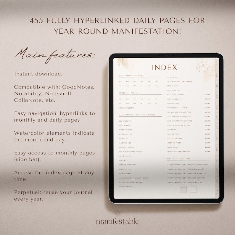 Manifestation Journal, Law of Attraction, Manifest, Digital Journal, Positive Affirmations, Manifest Journal, Manifesting Journal, GoodNotes Journal, Gratitude Journal, Notebook, Vision Board, Self Care, Meditation, Daily Journal, Mental Health