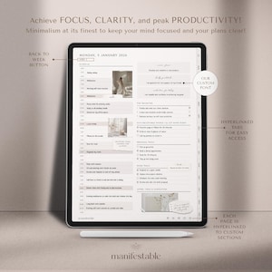 2026 digital planner for iPad, GoodNotes, and Notability with a clean minimalist layout. Includes hyperlinked yearly, monthly, weekly, and daily pages for productivity, planning, scheduling, time management, routines, and organization. Features habit tracker, goals, vision, wellness, finance templates, and notes. Ideal as a 2026 planner, daily planner, weekly planner, monthly planner, ADHD planner, productivity planner, and GoodNotes template.