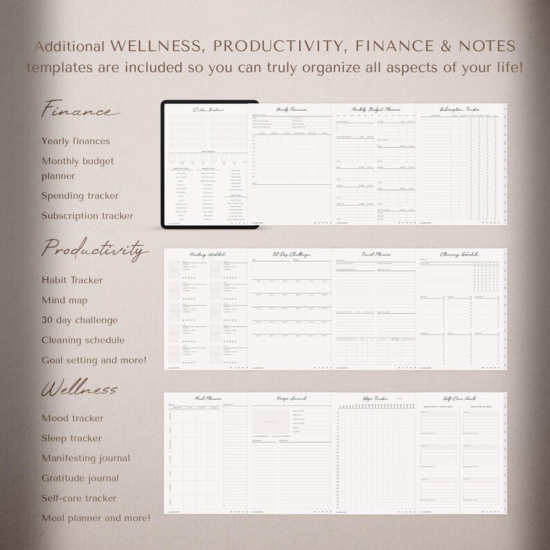 2026 digital planner for iPad, GoodNotes, and Notability with a clean minimalist layout. Includes hyperlinked yearly, monthly, weekly, and daily pages for productivity, planning, scheduling, time management, routines, and organization. Features habit tracker, goals, vision, wellness, finance templates, and notes. Ideal as a 2026 planner, daily planner, weekly planner, monthly planner, ADHD planner, productivity planner, and GoodNotes template.