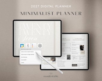 2027 Digital Planner, Goodnotes Planner, iPad Planner, Daily, Weekly, Monthly Planner, Minimalist Planner, Digital Journal, Digital Notebook