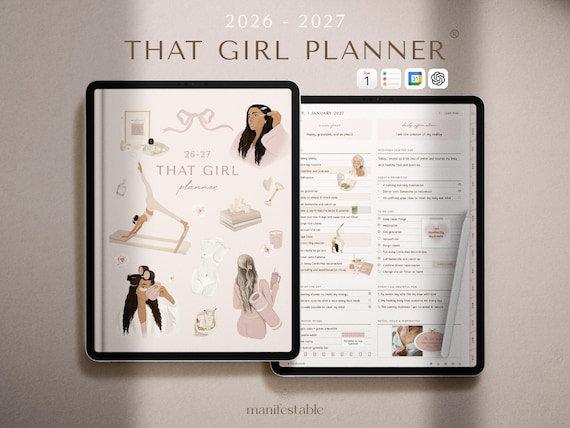 THAT GIRL Planner, 2026 2027 Digital Planner, Aesthetic Planner, Daily, Weekly, iPad, GoodNotes, Notability, Wellness Self Care Productivity