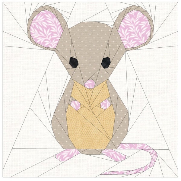 Mouse Foundation Paper Piecing Quilt Pattern | PDF | Mouse Quilt Block Pattern | Mouse FPP Pattern