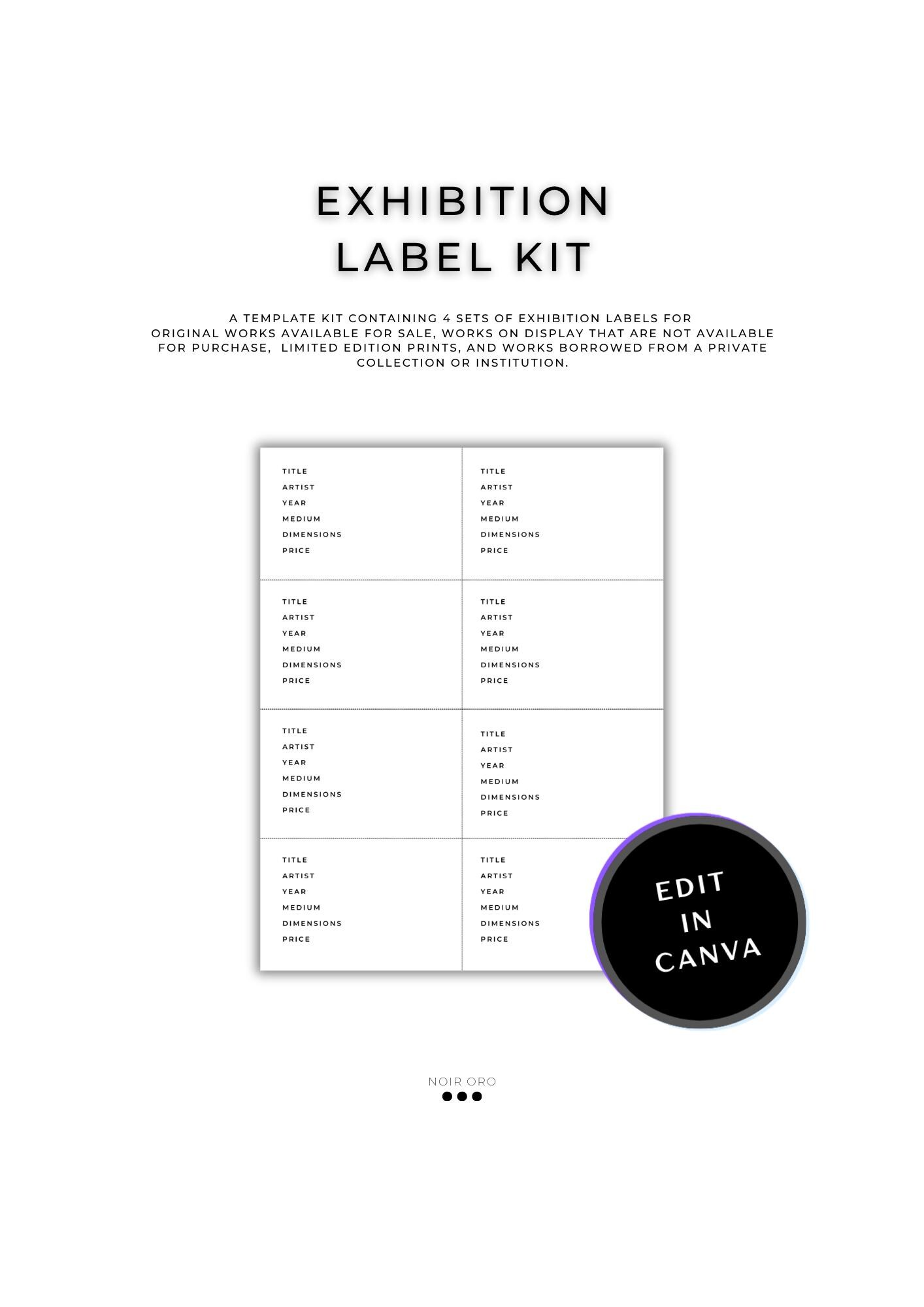 Exhibition Label Template Kit | Editable Canva Gallery Art Show Labels ...