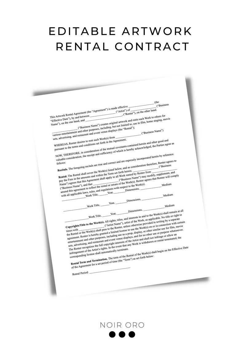 Editable Artwork Rental Contract | Artist Leasing Agreement (word Doc ...