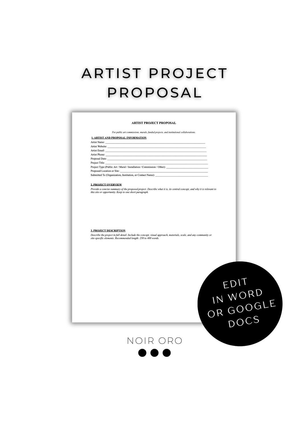 Artist Project Proposal Template | Editable Word Doc | Public Art ...