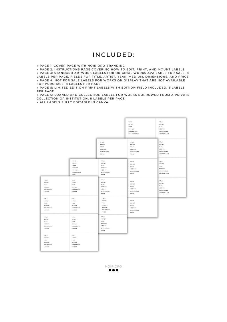 Exhibition Label Template Kit | Editable Canva Gallery Art Show Labels ...