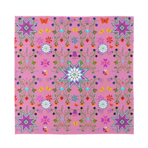 Native Floral Kokum Imitation Silk Scarf