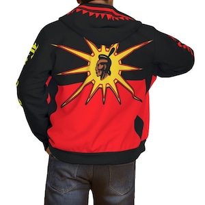 Mens Warrior Land Back Zipper Hoodie With Black Lining