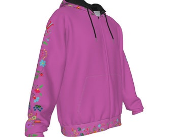 Native Floral Berries Indigenous Design Fleece Zip Up Hoodie Unisex Sizing