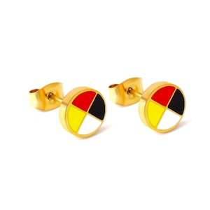 Medicine Wheel 18k Gold Plated Unisex Stud Earrings Four Directions