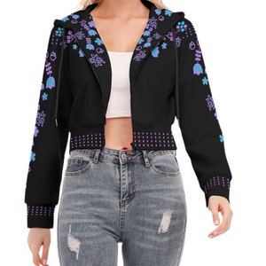 Women's Crop Top Hoodie With Zipper Closure Native Floral