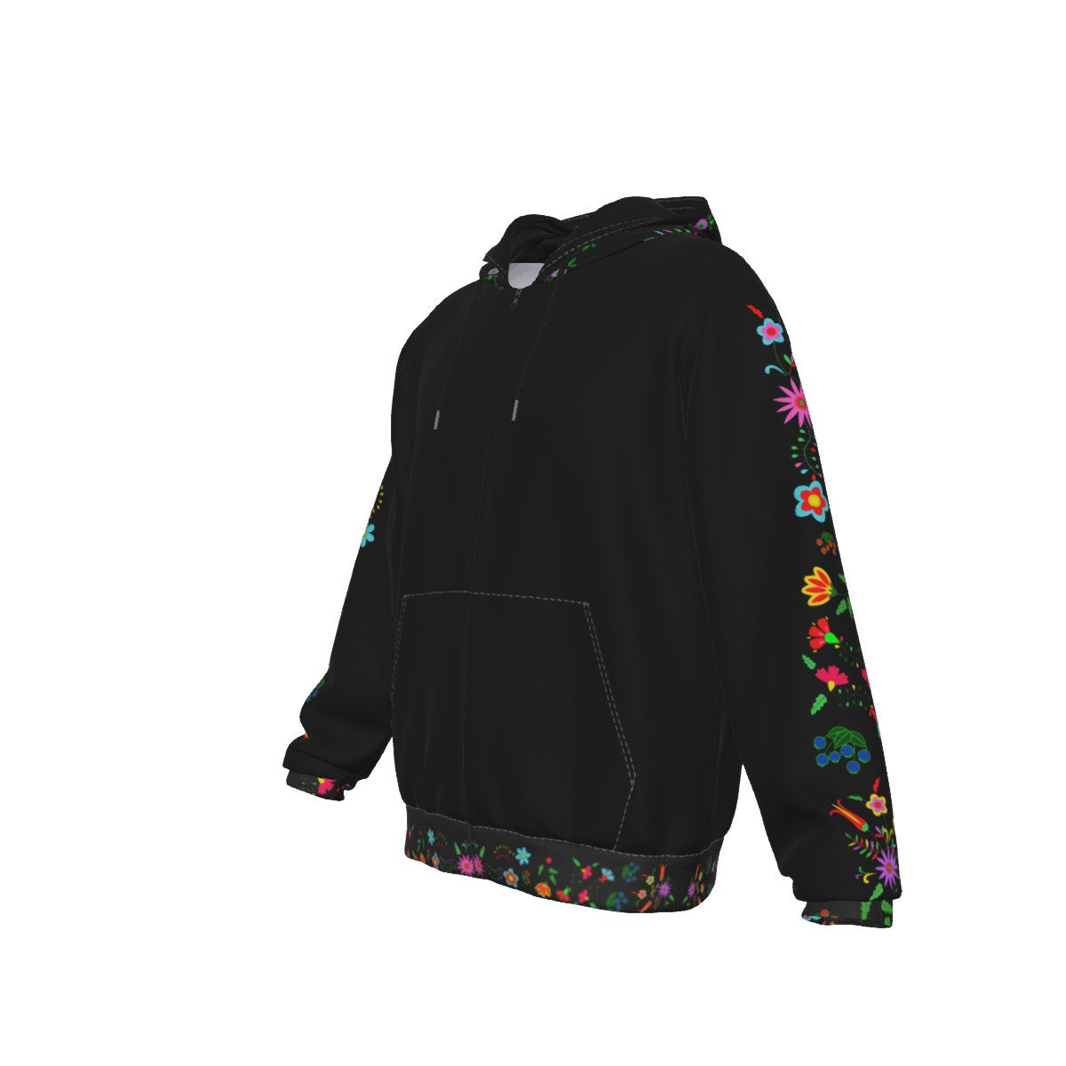Native Floral Berries Indigenous Design Fleece Zip up Hoodie