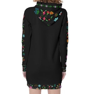 Long Dress Hoodie With Native Floral Berries Indigenous Design Slim Fit