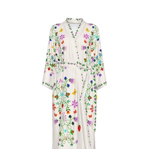 Indigenous Native  Floral Satin Kimono Robe