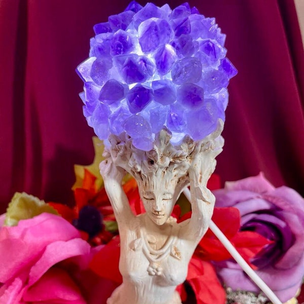 Unique Amethyst Cluster Goddess Lamp