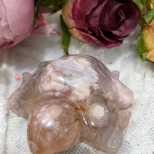 Flower Agate Crystal Turtle Carving - 2 inch