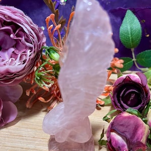Delicate Rose Quartz Crystal Fairy Carving