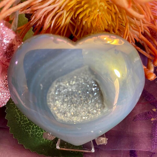 Stunning Aura Drusy Agate Crystal Heart Carvings w/Beautiful druses!