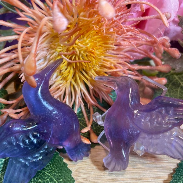 Amazing Purple Fluorite Crystal Hummingbird Carvings
