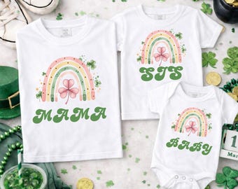 Custom St Patricks Day Family Shirts, Personalized Shamrock Rainbow Shirt, March 17 Outfit