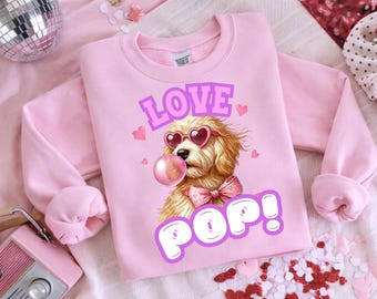 Custom Valentine Dog Mom Crewneck - Retro Love Pop Puppy Sweatshirt