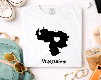 Venezuela Heart Map Shirt – Comfort Colors Unisex Tee, Minimal Country Love T Shirt