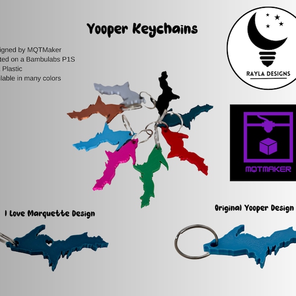 3D-printed Yooper Keychains Upper Peninsula Michigan Gift