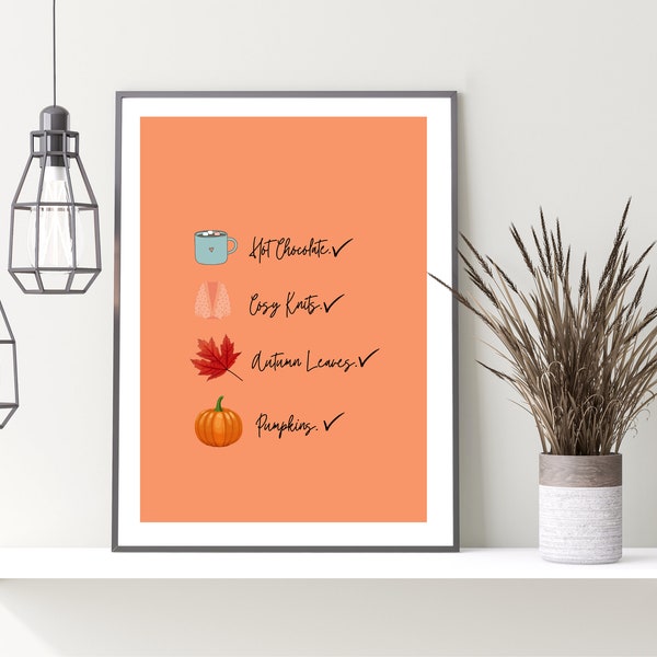 Autumn season/ Fall Season / Hot Chocolate / Pumpkin / Orange Artwork / Fall home Decor