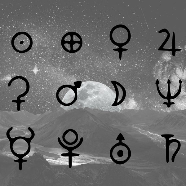 Planetary astrology symbols SVG, Cosmic Alphabet, Planets Cut Files for Cricut Silhouette, Vector Images