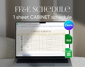 1 sheet FF&E CABINET Schedule Excel Google sheets Canva Template